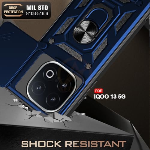 Image of Armor Bumper Back Cover Case for IQOO 13 5G Rotating Camera Cover, Ring Holder & Kickstand | Heavy Duty & 360 Degree Protection IQOO 13 5G Back Cover (Blue)