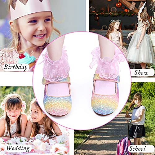 Adamumu Girl's Glitter Dress Shoes Toddler Party Sparkly Princess Shoes Rainbow Mary Jane Shoes Colorful Ballet Flats In Wedding Casual Wearing #TOP3