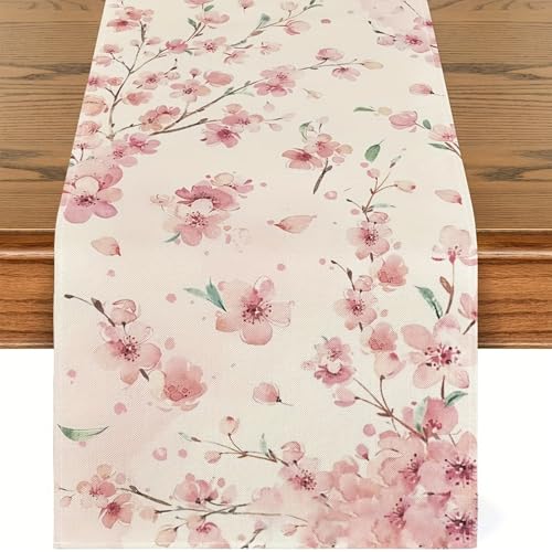 Camino de Mesa de Flores de Cerezo,Camino de Mesa Primavera,33*183CM,para Cocina Comedor Interior,Cumpleaños, Comunión y Exterior Vacaciones Fiestas Salón