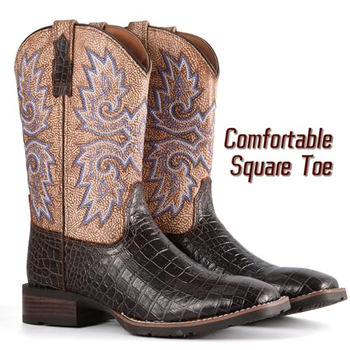 Image of SUREWAY Cowboy Boots For Men - Mens Square Toe Western Boot,Oil /Slip Resistant,Durable Fashionable Classic Pull on 10 Inch Boots Mid Calf Wellington Boots