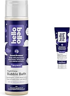 Hello Bello Baby Bubble Bath & Lotion Bundle - Sleep Sweet Scented Gentle Formula with Floral, Lemon & Coconut Hints - 10 fl oz & 8.5 fl oz