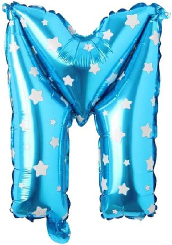 M Harfi 16 İnç Mavi Yıldızlı Renk Folyo Balon 36 CM (Mavi)