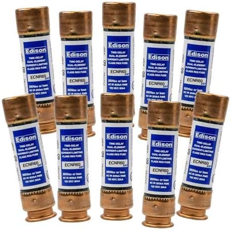 Compatible Replacement for Fusetron FRN-R-60 - Box of 10 Edison Time Delay Fuse - 60 Amp 250V - RK5 Dual Element