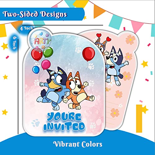 Blue Dog Cartoon Party Invitations Cards For Kids Birthday Party, 20Pcs You're Invited Boys & Girls Birthday Party Invitations With Envelopes, 4×6Inch #TOP3