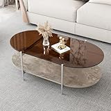 JIEXI Tempered Glass & MDF Wood Coffee Table, 2-Tier Modern Side Table with Storage Space, Center Table for Home, Office, Living Room