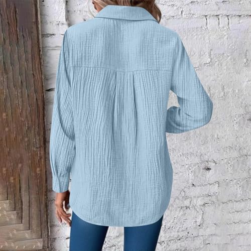 Gauze Blouses for Women Button Down Dress Shirts Fall Cozy Long Sleeve Textured Collared Fall Work Camping Clothes3