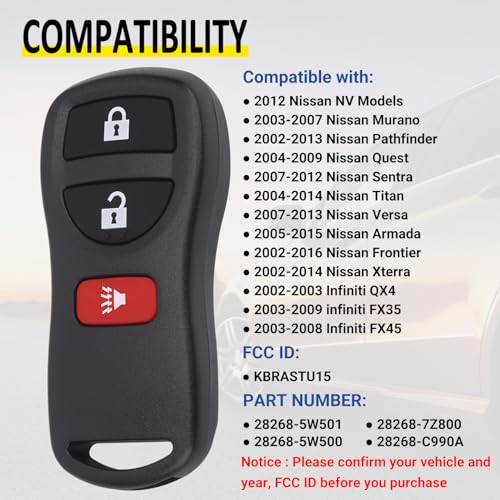 image for Vurkcy Keyless Entry Remote Key Fob Compatible with Infiniti FX35 FX45