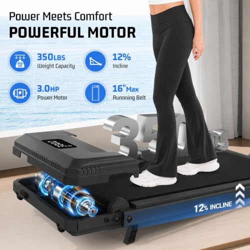 Image of FUNMILY Upgrade Walking Pad Folding Treadmill with 12% /15% Incline & Handle Bar, 3.5HP Foldable Under Desk Compact Treadmills for Home /Office /Gym, 400+lb Capacity, Shock Absorption