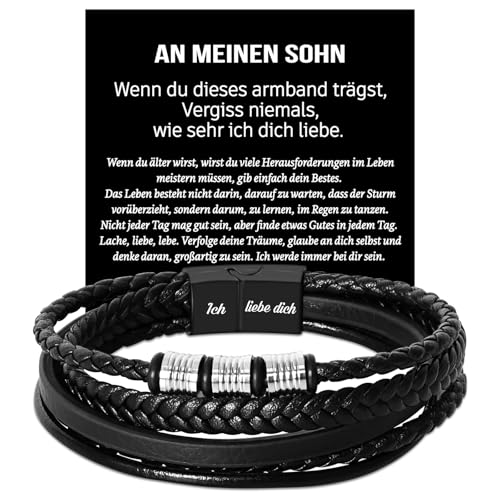 Coldbling Geschenk für Sohn - An Meinen Sohn Armband mit Gravur Geschenke zum 18. Geburtstag Junge Geburtstagsgeschenk, Herren Lederarmband Betser Sohn Geschenke von Mama Papa Eltern