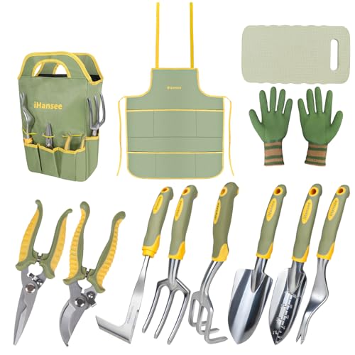 Set of 12 Garden Tool, iHansee Heavy-Duty Aluminum Gardening Hand...