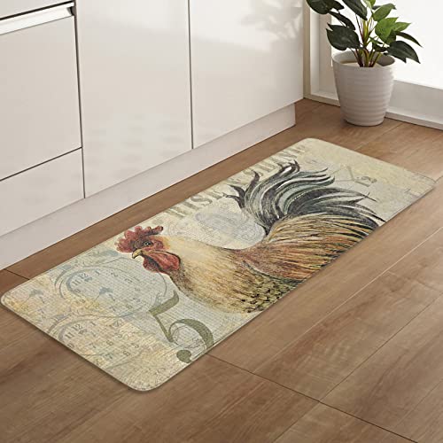 2 Piece Kitchen Mats Cushioned Anti Fatigue Chicken Cock Rooster Waterproof Non Slip Kitchen Rugs Washable Indoor Outdoor Vintage Rustic Farmhouse 15.7X23.6+15.7X47.2 #TOP5