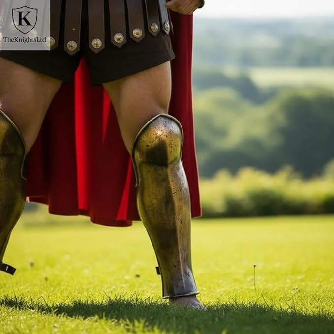 Medieval Warrior Armor Set with Helmet, Muscle Cuirass, Bracers, Greaves, Red Cape, 18 Gauge Steel, LARP Combat Costume