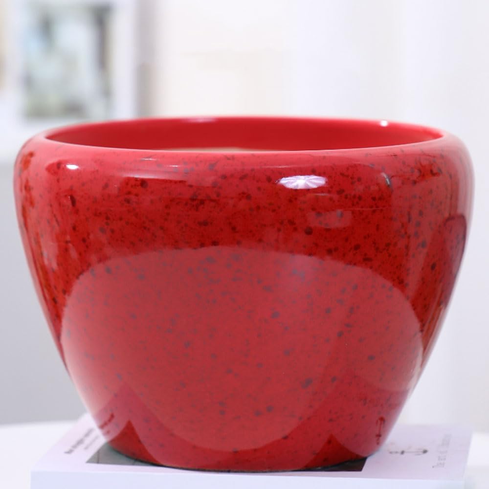 DFGHNBVC Ceramic Modern Glaze Succulent Planter Pot With Drainage Hole And Saucer 9 Inch Round Flower Plant Pot For Indoor Outdoor Herb Snake Plants,Red