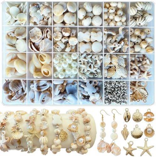 610Pcs Ocean Beads for Bracelets Making Kit Shell Beads for Jewelry Making Imitation Boho Shell Turtle Starfish Shape Sea Beach Bead Charms for Summer Sea Dangle Pendant Earring DIY Craft Necklace