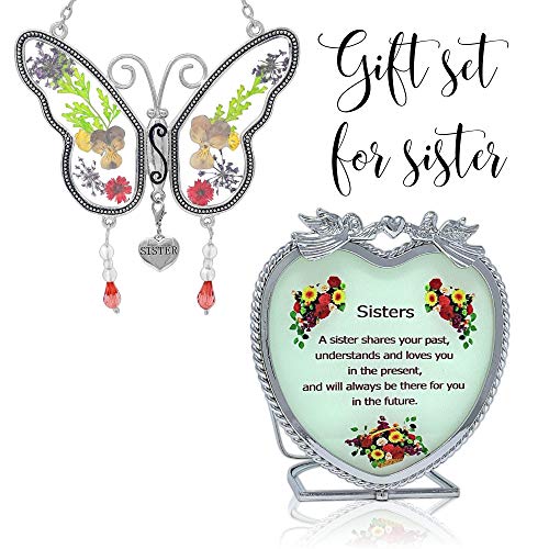 Banberry Designs Sister Gift Set - Butterfly Suncatcher With Pressed Flower Wings & Candleholder - Gifts For Sisters #TOP1