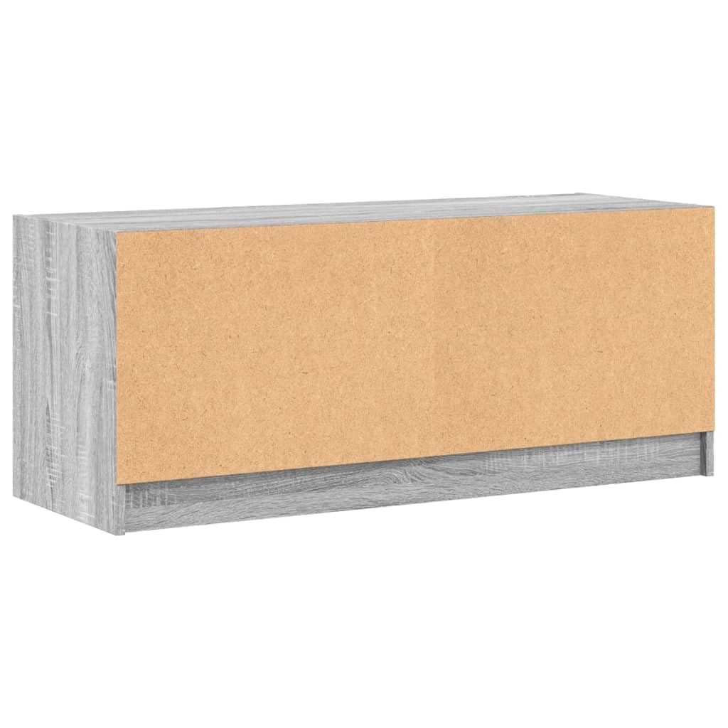 TV-Schrank mit Glastüren Grau Sonoma, 102x37x42 cm, Holzwerkstoff Modernes Design, Geräumiges Media-Center für Wohnzimmer und Schlafzimmer, Hohe Belastbarkeit