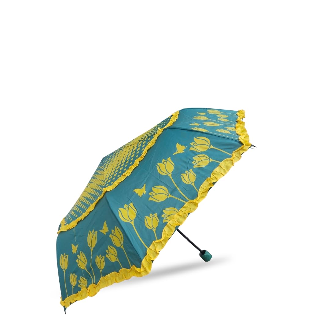 sharkk Premium 3 Fold Floral Print Umbrella for Women | Stylish Compact Folding Umbrella with Frill Lace Border | UV Protection & Rainproof Travel Umbrella-picture-19