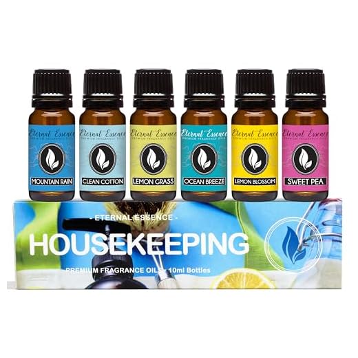 Housekeeping - Gift Set of 6 Premium Fragrance Oils - Clean Cotton, Lemon Blossom, Lemon Grass, Sweet Pea, Ocean Breeze and Mountain Rain - 10ML