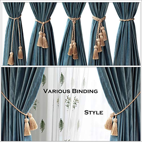 CHICTIE 37.8” Long Curtain Tiebacks Tassel Rope Handmade Ball Knot Sheers Draperies Lacing Holdbacks with Fringe for Window Door Bath Towel Decorative (Gold, 4)