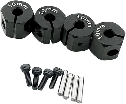 4 Pieces Wheel Hub Hex Adapter Rc Car Upgrades Parts Wheel Hubs Mount Combiner Pins Accessories Suitable for Vehicle Maintenance And Model E, 10mm Black