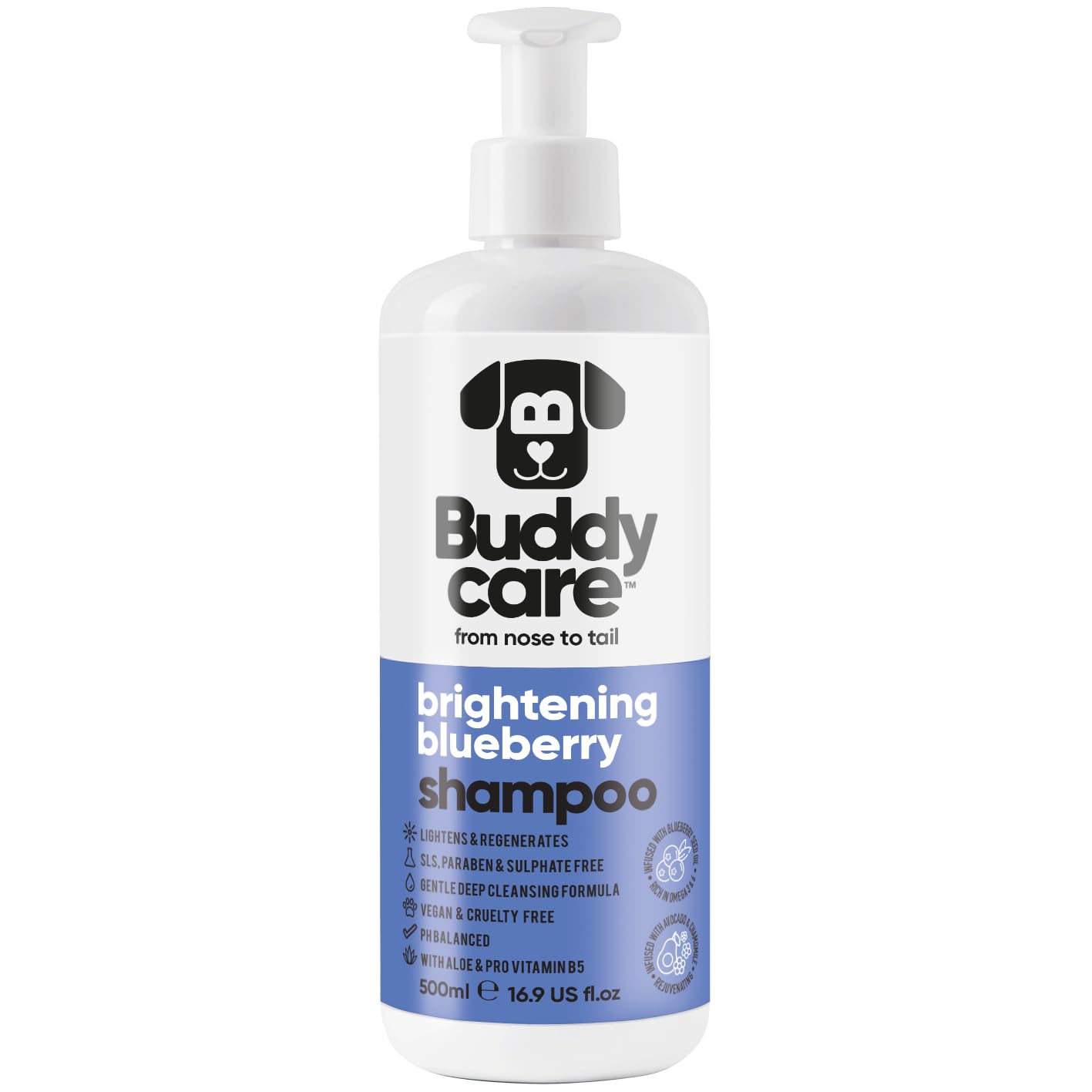 Blueberry Dog Shampoo by Buddycare | Deep Cleansing Shampoo for Dogs | Blueberry Scented | With Aloe Vera and Pro Vitamin B5 (500ml)