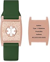 Vista 12 de Pulsera de identificación de alerta médica de 0.709 in, pulsera deportiva de silicona con purpurina de oro rosa, pulsera de concientización