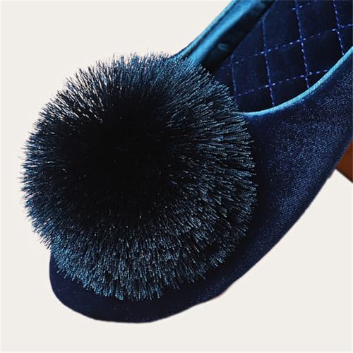 Luxurious Velvet Sandals for Women High Class Slippers with Pompom Elegant House Shoes Indoor Outdoor2