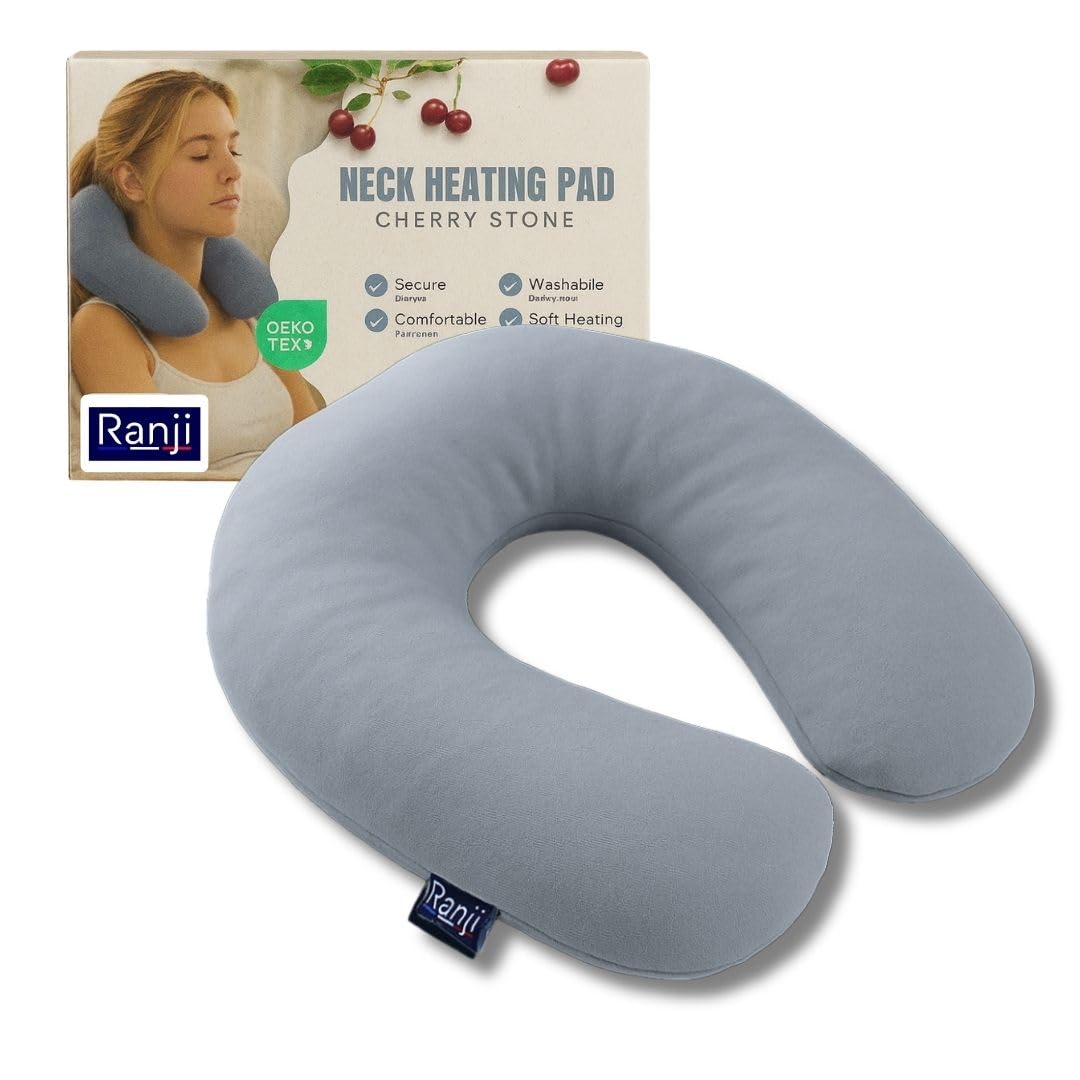 RANJI – Cuscino Termico con Noccioli di Ciliegia per Microonde | Cuscino Cervicale per Dolori al Collo e Spalle | Sacchetto Riscaldabile Naturale, Lavabile e Riutilizzabile (Gris)