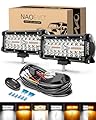 NAOEVO 7 Inch LED Light Bar, White Amber Offroad Fog/Driving Lights LED Pods with Strobe/Memory Function, 2 Leads Wiring Harness Included, LED Work Lights for Truck Boat ATV UTV, 2-Pack (6 Modes)