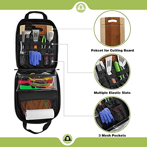 Hodrant Hanging Camp Utensil Organizer With Towel Paper Holder, Portable Camping Kitchen Cookware Bag For Knives, Forks, Spoons & More, Outdoor Cooking Tools Storage Box For Travel & Hiking, Bag Only #TOP2