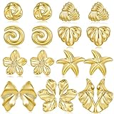 Gold Statement Earrings Set for Women, 9 Pairs Hypoallergenic Large Lightweight Earring Pack, Chunky Gold Stud Earrings for Women Jewelry