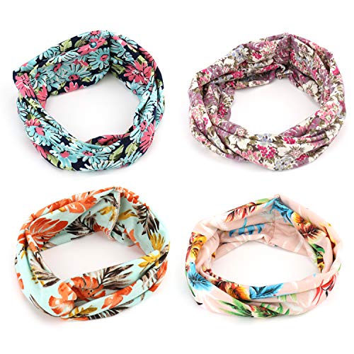 4 Piezas Diadema Mujer, Flores Vintage Turbantes para Mujer Criss Cross Elástico Banda para el Cabello, Diademas para… - Imagen 3