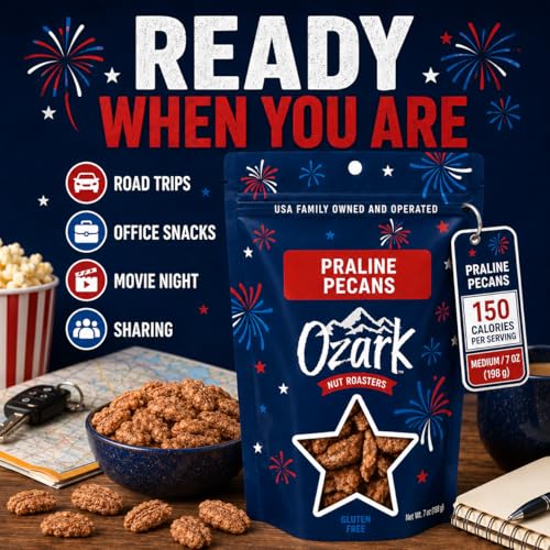 Image of OZARK NUT ROASTERS, Praline Pecans, Sweet & Creamy French-Inspired Gourmet Snacks, World-Class Gourmet Candied Nuts, Summer Gift Pack (7.0 oz)