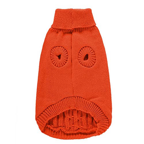 Image of Dog Sweater Soft Warm Turtleneck Knitted Clothes for Small Medium Large Pet | Comfy Wool Knit, Turtleneck & Classic Design, Easy on /off, Warm Winter Girls Boys Dogs Christmas Sweaters, Orange, XXS