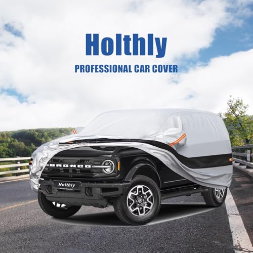 Image of 10 Layers SUV Car Cover Custom Fit for Ford Bronco 4 Door (2021-2026), Waterproof All Weather for Automobiles, Outdoor Full Cover Sun Dust Rain Protection with Cotton. Silver