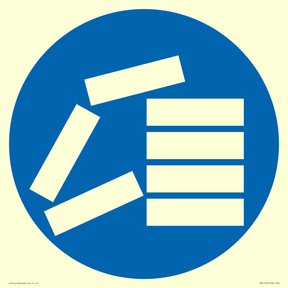 Viking Signs Custom Mandatory: Stack correctly Sign - 300x300mm - S30, Blue/White