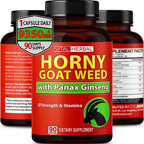 7 in 1 Ultra Horny Goat Weed with Panax Ginseng Capsules 9350 mg - Maximum Strength with Ashwagandha Tribulus Maca Root Enhance Energy Stamina for Men Women 1 Bottle - 3 Month Supply