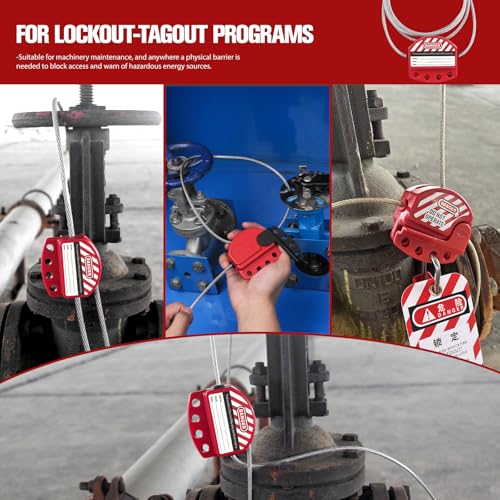 Image of Lockout Tagout Cable Lock | 0.24'' x 71'' Adjustable Loto Locks | PVC-Coated Steel Cable for Valves & Panels | OSHA Compliant