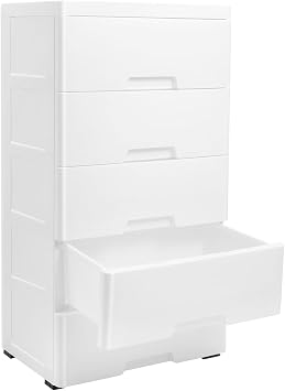 Plastic Drawers Dresser Storage Cabinet 5 Drawer Stackable Vertical Clothes Storage Tower, Bedroom Tall Small Chest Closet, Organizer Unit for Hallway Entryway Home White