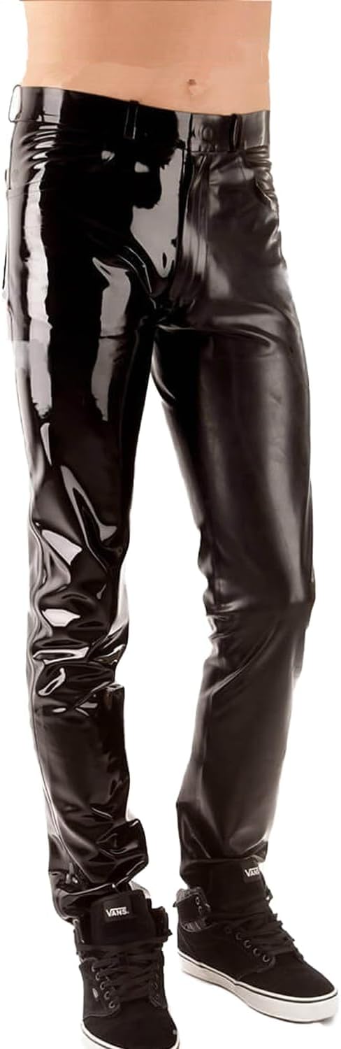 IOKUKI Latex Rubber Pants for Men,Latex Loose Pants with 4 Pockets and Zipper Handmade with Belt Holes Trousers