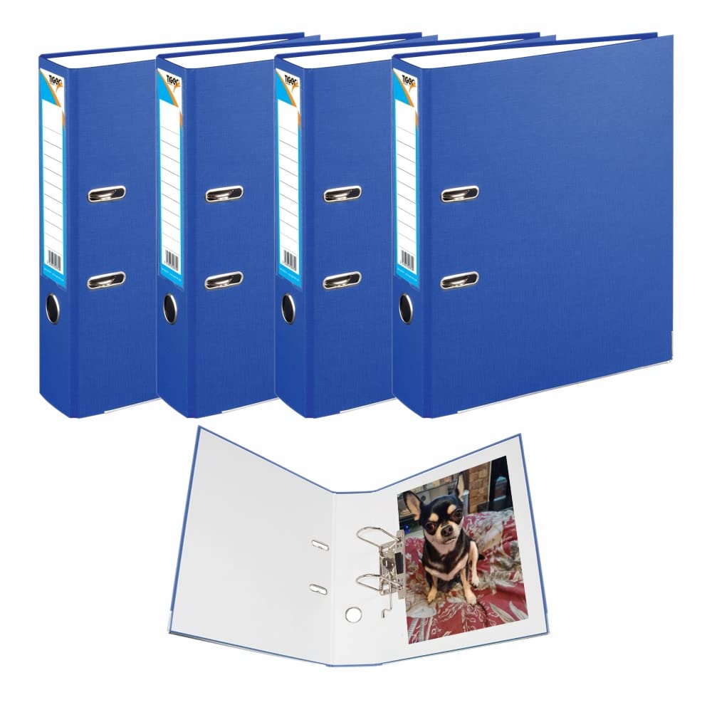 Pack of 5- A4 Lever Arch File Document Organiser Folder 75mm Display Divider Metal Ring Finger Pull Stationery Office Document Storage File Office School 21 x 29 cm Approx. (Blue)