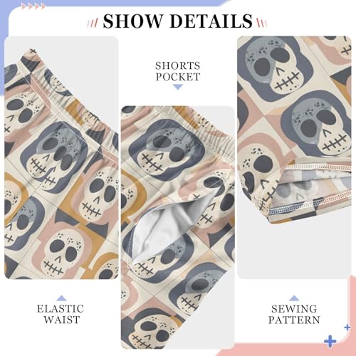 ALAZA Boho Whimsical Minimalist Tile Pattern with Cute Cartoon Happy Skulls Muted Colors Pajamas Bottoms with Pockets Comfy Pjs Sleepwear Elastic Waistband Pajamas Pants Lounge Pants for 6-14 Years4