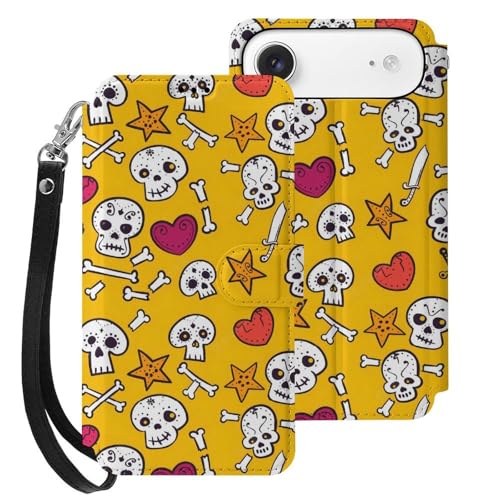 iphone 17用 ケース 頭蓋骨 心柄 骨柄 手帳型 と互換性のある カード収納 いphone17用 カバー 手帳型 Puレザー 横置きスタンド機能 折りたたみ スマホケース スタンド付き アイフォン 17用 ケース 内蔵マグネット 開閉式 財布型 軽