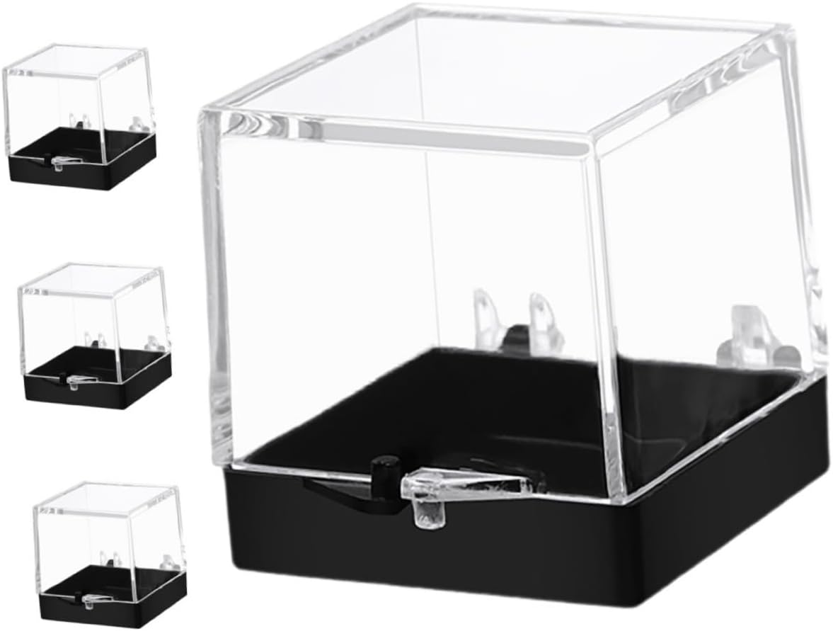 Luxshiny 4pcs Clear Display Box for Mineral Specimens Elegant Rock Collection Case Storage for Gems and Crystals for Home Office Display Black Base