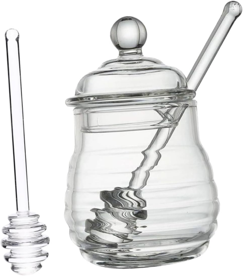 Glass Honey Jar Lids Honey Dipper Stick Storage Pot Jar and Dipper Container