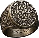 Old Fuckers Club Ring for Men, Funny Old Fuckers Club Vintage Distressed Black Personalized Ring Adjustable Style, Gag Gift for Retired Friends (1PC Distressed Black)