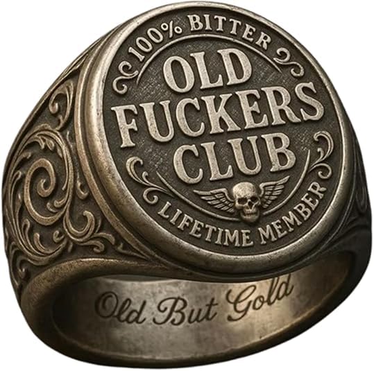 Old Fuckers Club Ring for Men Funny Old Fuckers Club Vintage Distressed Black Personalized Ring Adjustable Style Gag Gift for Retired Friends (1PC Distressed Black)