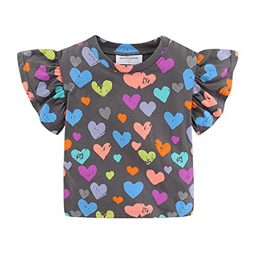 Mud Kingdom Toddler Little Girls T-Shirts Colorful Love Heart Printing Ruffle Sleeve Valentine’s Day Tees Casual Summer