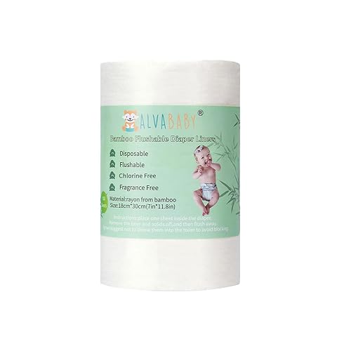 ALVABABY Forro de pañales para pañales de tela para bebé, 11.8 x 7.1 pulgadas, naturales, suaves, desechables, sin fragancia, sin cloro, 100 hojas