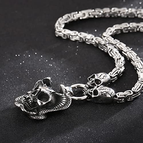 Gothic Skull Snake Necklace for Men Women Stainless Steel Silver Tone Cuban Link Chain Punk Retro Mens Jewelry Pendant Necklace2
